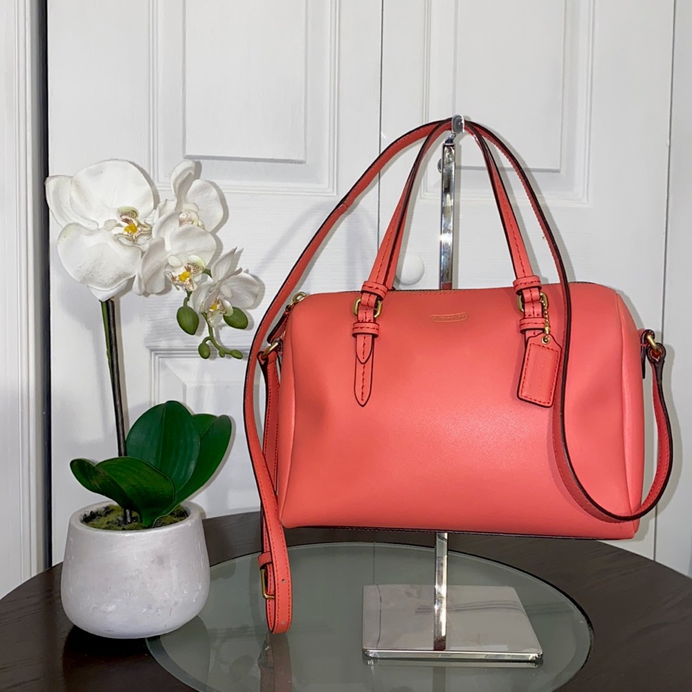 Coach Pink Saffiano Leather Bowling Shoulder Bag